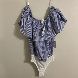 Striped, off the shoulder bodysuit